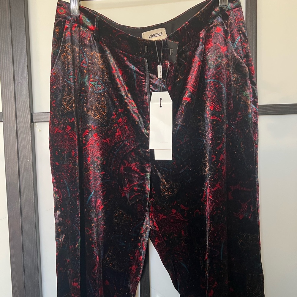 L'agence Velvet Pants in Red and Black